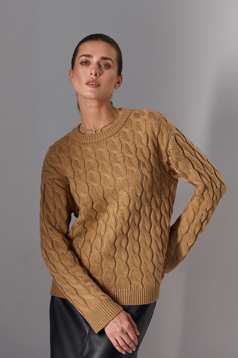 Светр жіночий вовна мохер коса прямий крій 48-52 бежевий, фото 1
