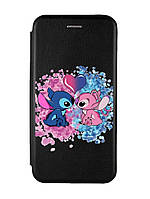 Чехол-книжка черный с рисунком для Samsung Galaxy A05 (A055) Стич и Ангел (принт 391)