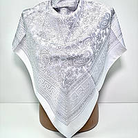 Біла хустка на на голову для церкви. Святкова турецька шовкова хустка для вінчання і хрещення в храм Білий Візерунок