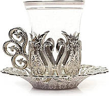 Чашка армуд для подачі чаю та кави срібло турецька з блюдцем і ручкою 100 мл