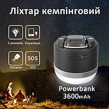 Ліхтар кемпінговий Camping Light M0 + Powerbank 3600 mAh / 5 режимів / магніт / гачок / IP65 / Type-C Black, фото 3