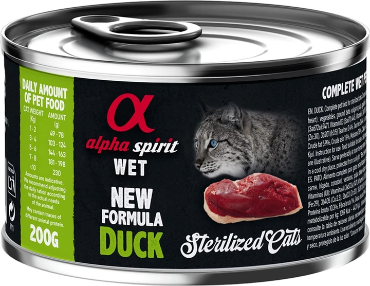 Alpha Spirit Duck Sterilized Cat 200г консерва для стерилизованных кошек (утка)