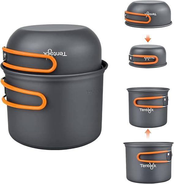 Tentock Похідні каструлі та сковорідки 4 в 1 Набір для приготування їжі на відкритому повітрі, фото 1