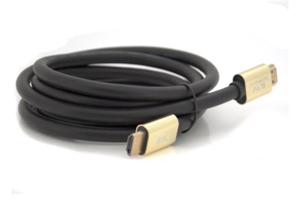 Кабель Merlion HDMI-HDMI 8K Ultra HD (7680x4320P), 1.8m, v2,1, круглий Black, конектор Blue, Blister-box