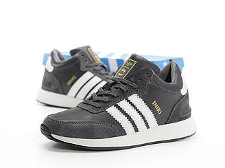 Чоловічі зимові кросівки Adidas Iniki Grey White Winter Fur (сіро-білі) короткі спортивні з хутром Y14507 vkross