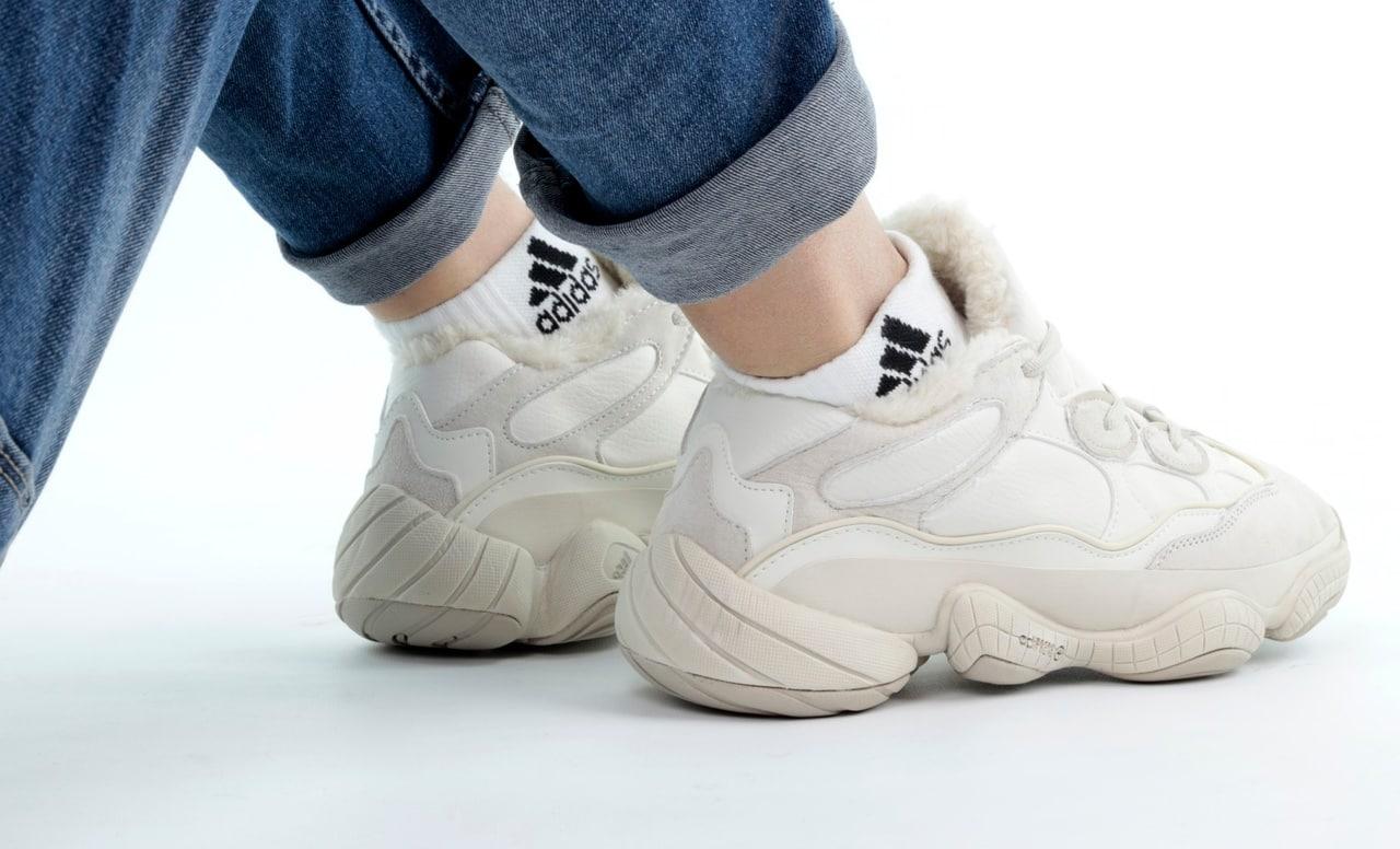 Жіночі зимові кросівки Adidas Yeezy Boost 500 Blush Winter Fur (білі) стильні кроси Y14033 vkross, фото 1