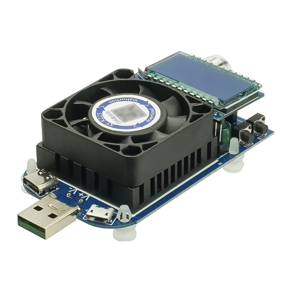 Тестер зарядних пристроїв XY-KZ25 з РК-дисплеєм, регульованим навантаженням і активним охолодженням (25W, 4A), фото 1