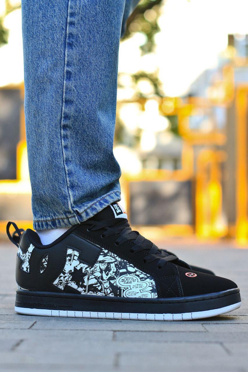 Чоловічі кросівки DC Shoes Court Graffik «Marvel» (чорні з білим) стильні кросівки 1168 DC vkross