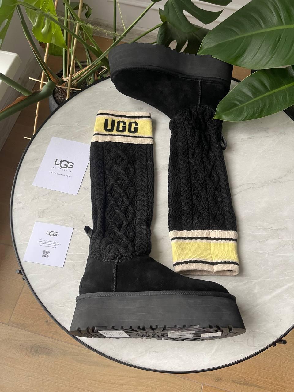 Жіночі комбіновані уги UGG Sweater Letter Boots Black (чорні) модні зимові черевики 1430 Уги vkross