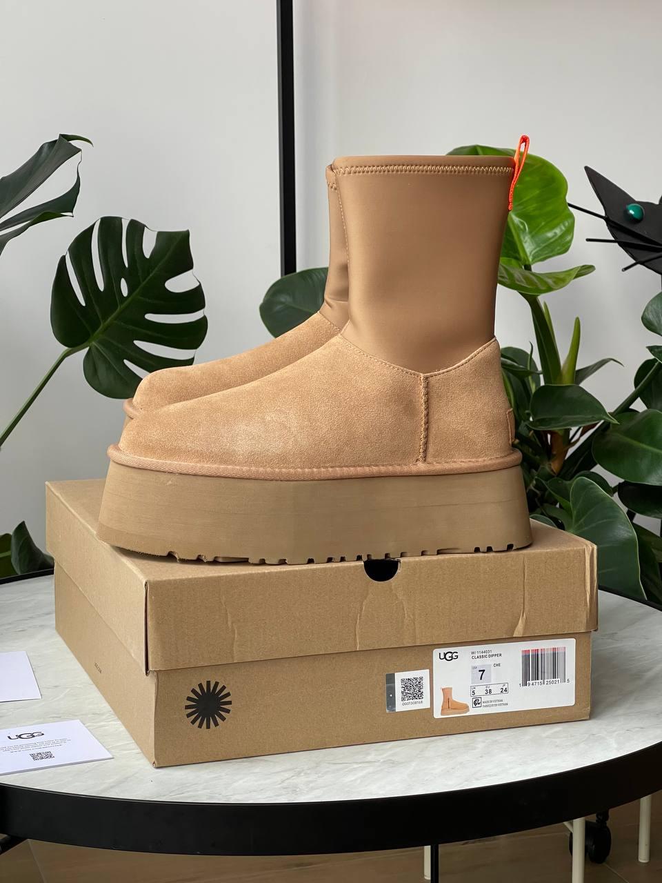 Жіночі високі уги UGG Classic Dipper Boot Chestnut (бежеві) модні зимові черевики 1426 Уги vkross, фото 1