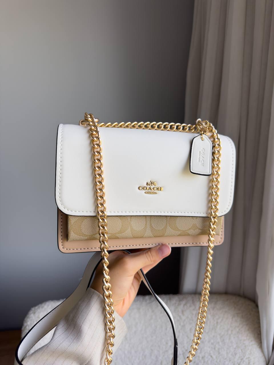 Жіноча сумка Coach (біла з коричневим) крута розкішна сумочка для дівчини PR0049 vkross
