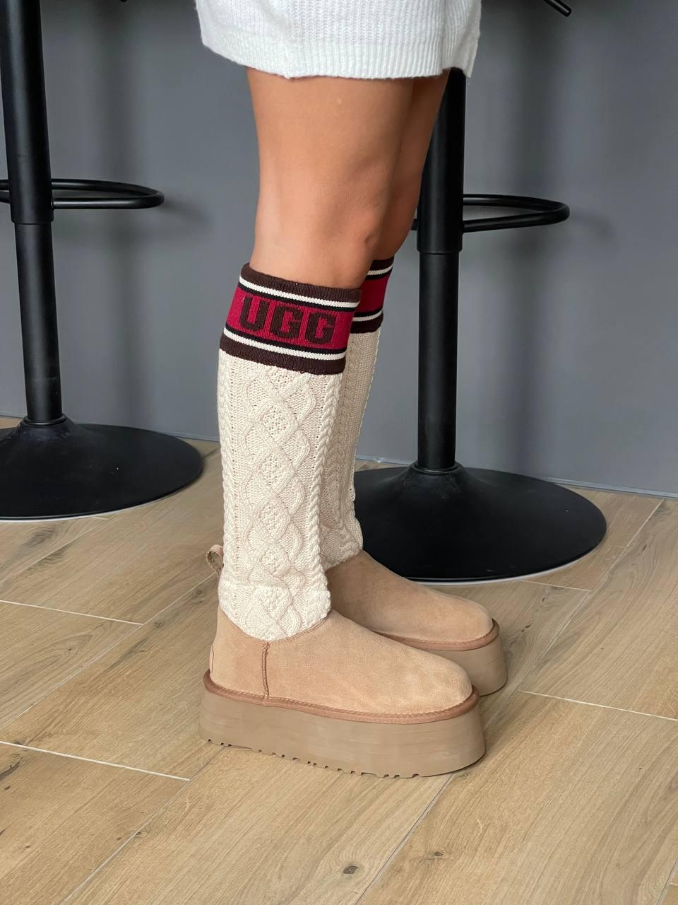 Жіночі низькі уги UGG Sweater Letter Boots Chestnut (бежеві) модні зимові черевики 1429 Уги vkross