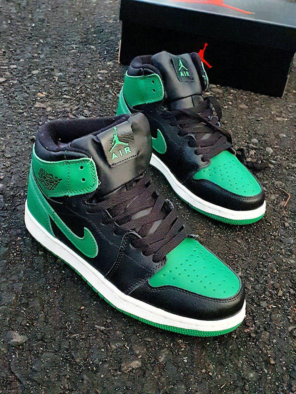 Чоловічі зимові кросівки Nike Air Jordan 1 High Winter (чорно-зелені) високі спортивні на хутрі art 2019-7 vkross