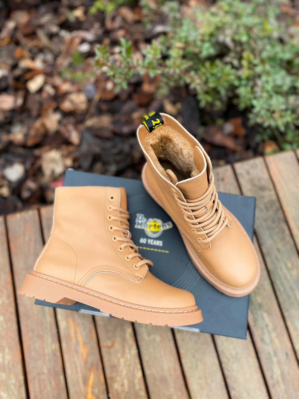 Жіночі зимові черевики Dr.Martens 1460 Beige Premium (бежеві) стильні чоботи на шнурівці хутро SALE! art3303 vkross