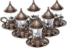 Турецький набір стаканчиків для чаю армуди з ручками мідний сервіз із блюдцями 120 мл