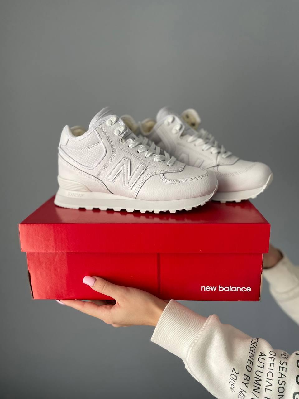 Жіночі зимові кросівки New Balance 574 High White (білі) повсякденні теплі кроси 641 Нью Беленс vkross, фото 1