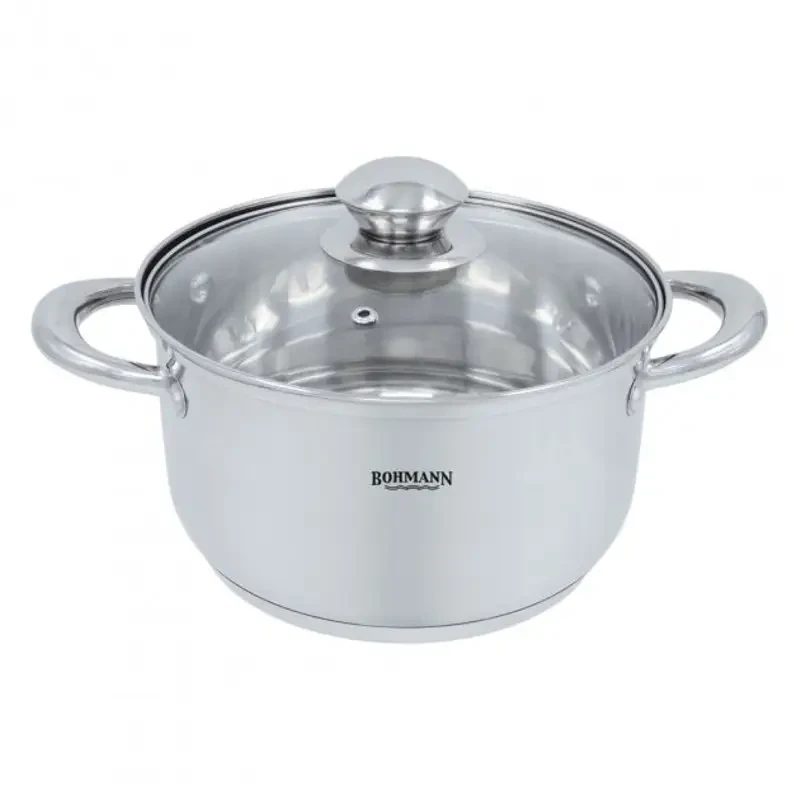 Каструля з нержавійки Bohmann 2.8 літрів 18 см з кришкою BH-0805-18, фото 1