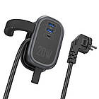 Мережевий зарядний пристрій подовжувач Hoco NS7 2 USB/Type-C PD 20 W 1 розетка 1.1m black, фото 5