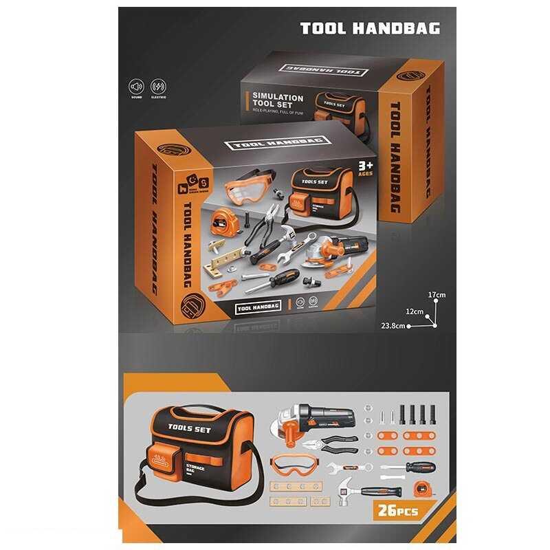 Дитячий набір інструментів Tool Handbag 778-75, 26 предметів, шліф-машинка, окуляри в сумці, фото 1