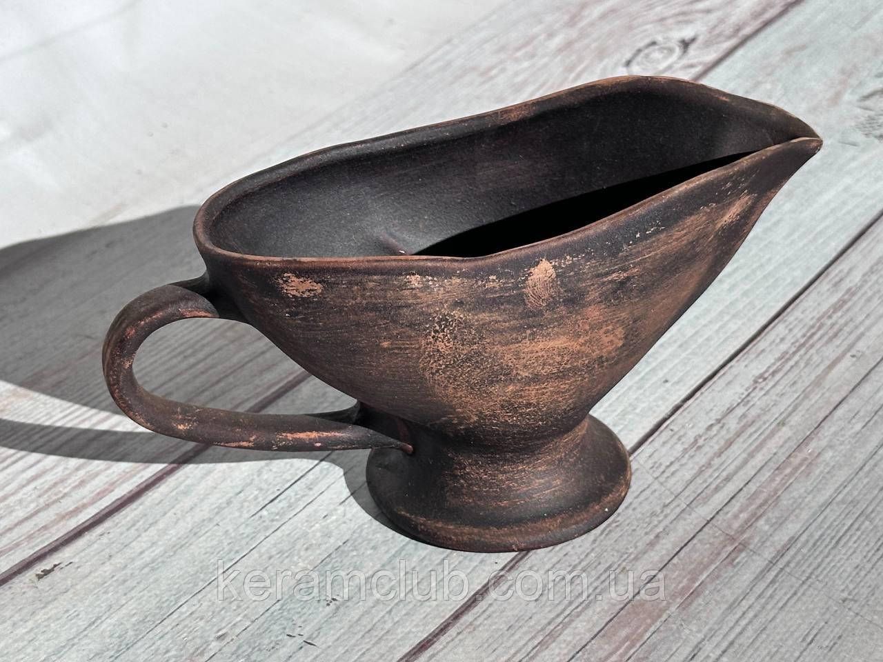 Глиняний соусник з ручкою V 250 мл КерамКлуб