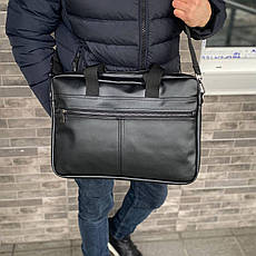 Чоловіча сумка для ноутбука документів офісна через плече чорна екошкіра Nout diplomat 3.0, фото 4