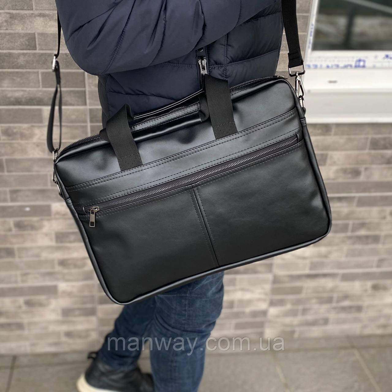 Чоловіча сумка для ноутбука документів офісна через плече чорна екошкіра Nout diplomat 3.0