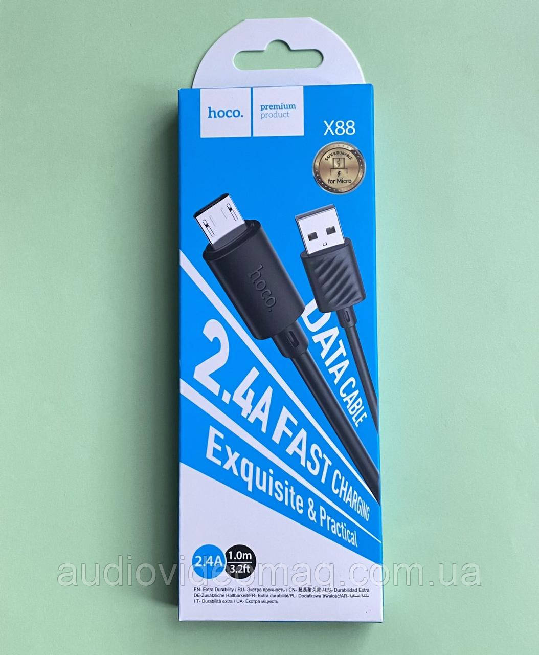 Кабель USB - штекер micro USB, 2.4А, колір - чорний, довжина 1 м