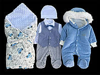 Красивый набор одежды для новорожденых мальчиков, качественая одежда на выписку, весна, осень, 62 см
