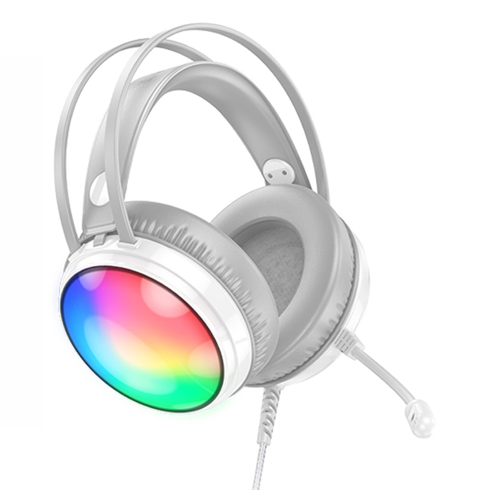 TU Навушники накладні Borofone BO108 ігрові з мікрофоном і LED-підсвіткою Jack 3.5 white, фото 1