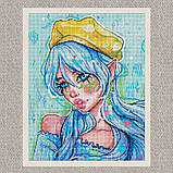 Алмазна мозаїка/вишивка Блакитноока модниця з голограмними стразами 40*50 см Ідейка AMO 7606, фото 2