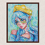 Алмазна мозаїка/вишивка Блакитноока модниця з голограмними стразами 40*50 см Ідейка AMO 7606, фото 3