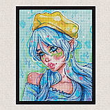 Алмазна мозаїка/вишивка Блакитноока модниця з голограмними стразами 40*50 см Ідейка AMO 7606, фото 4