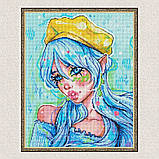Алмазна мозаїка/вишивка Блакитноока модниця з голограмними стразами 40*50 см Ідейка AMO 7606, фото 5