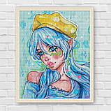 Алмазна мозаїка/вишивка Блакитноока модниця з голограмними стразами 40*50 см Ідейка AMO 7606, фото 7
