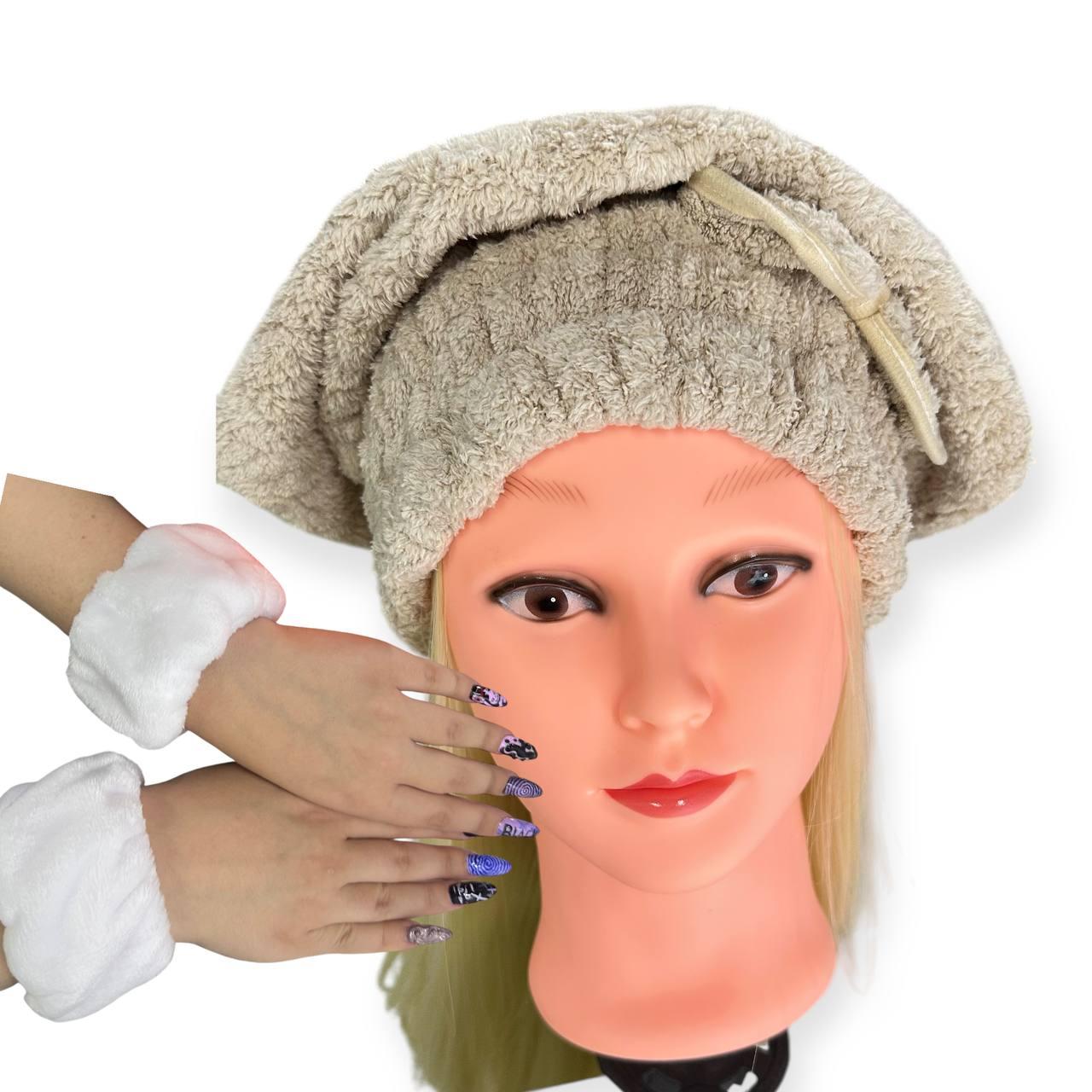 Шапочка для сушіння волосся та напульсники для вмивання набір