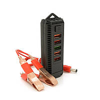 TU Портативний HUB з крокодилами на 4*USB2.0+USB3.0, живлення 12 В, Black, Box