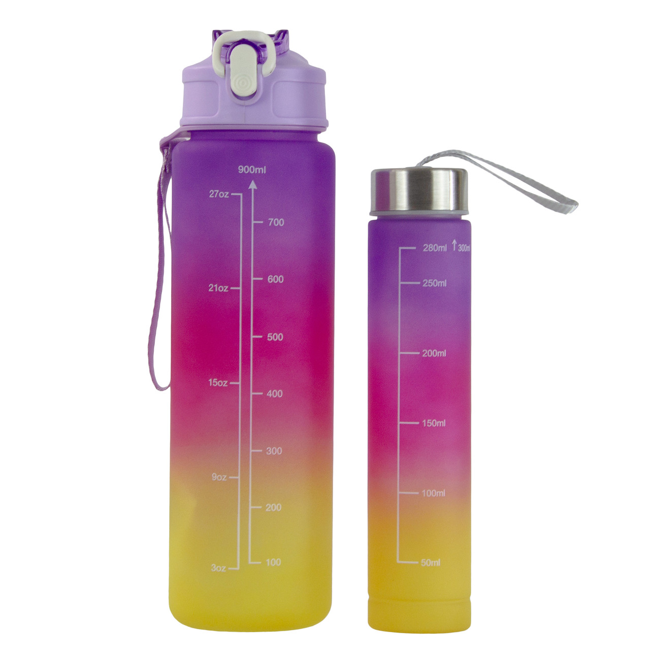 Набір спортивних пляшок 2 в 1 з розміткою 300ml/900ml Purple-Pink-Yellow (3_05588)