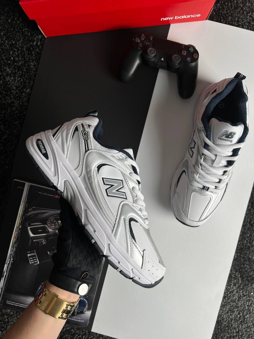 Чоловічі шкіряні кросівки New Balance 530 White Navy, чоловічі кеди шкіра Нью Беленс білі. Чоловіче взуття