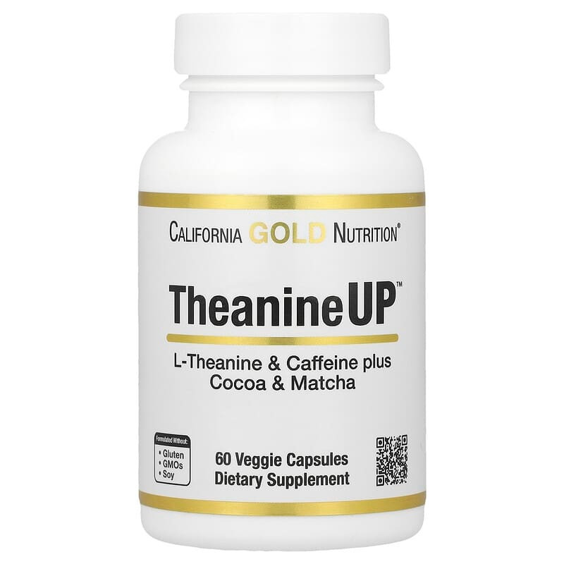 L-Теанін і кофеїн California GOLD Nutrition "TheanineUP" концентрація й енергія (60 капсул)