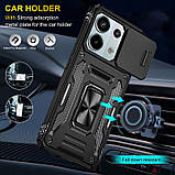 Чохол броньований протиударний для Xiaomi Redmi Note 13 Pro 5G ЧОРНИЙ Чехол на телефон з підставкою шторкою, фото 4