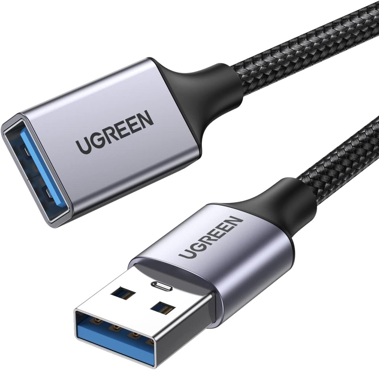 USB-кабель-подовжувач UGREEN USB 3.0 Extension Cable в нейлоновому обплетенні 3 м Black (US115), фото 1