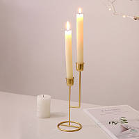 Металевий підсвічник на 2 свічки, стильний підсвічник для тонких свічок (золотистий)