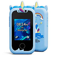 Телефон Інтерактивний Іграшка дитяча Смартфон із сенсорним екраном з іграми камерою додатками Єдиноріг Блакитний