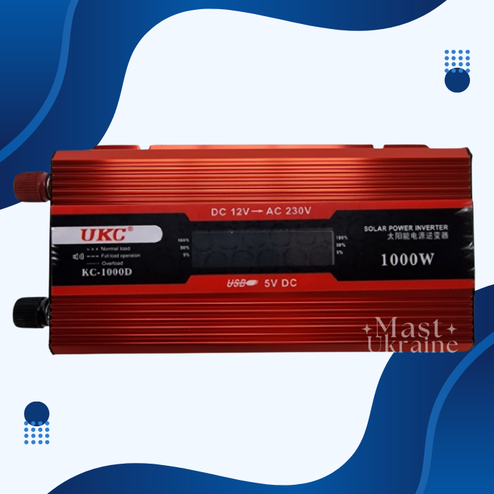 Автомобільний інвертор AC-DC 12-220V перетворювач напруги 1000W з LCD дисплеєм UKC -KC-1000D., фото 1