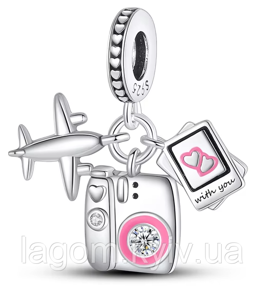 Срібний шарм-підвіска у стилі PANDORA Travel Charm 925 проба срібна намистна на браслет ПАНДОРА