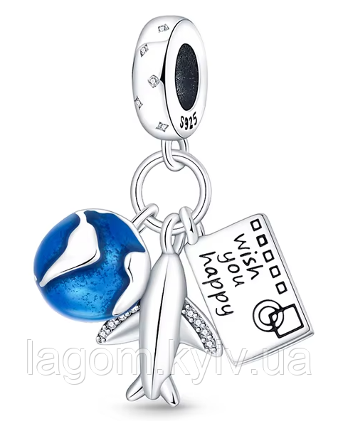 Срібний шарм-підвіска у стилі PANDORA Travel Charm 925 проба срібна намистна на браслет ПАНДОРА