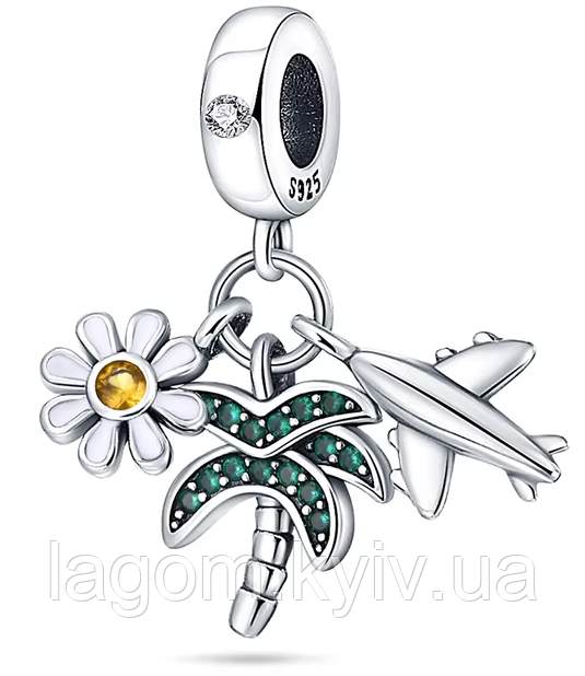 Срібний шарм-підвіска у стилі PANDORA Travel Charm 925 проба срібна намистна на браслет ПАНДОРА