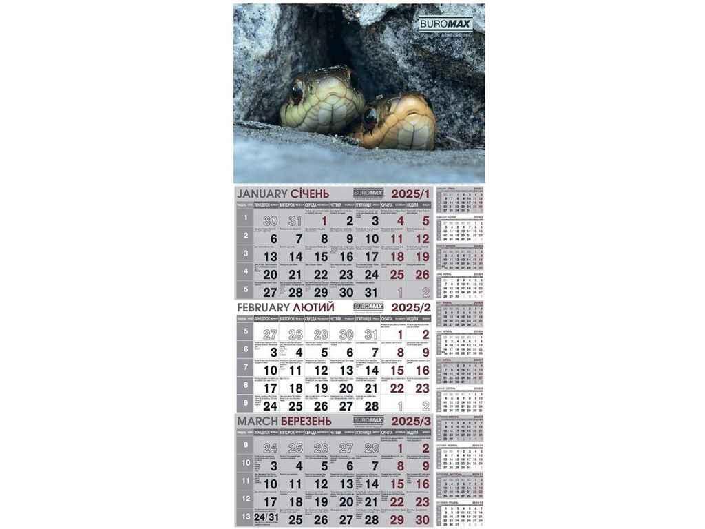 Календар настінний квартальний на 2025р. (1 пружина) змій ТМ BUROMAX FG
