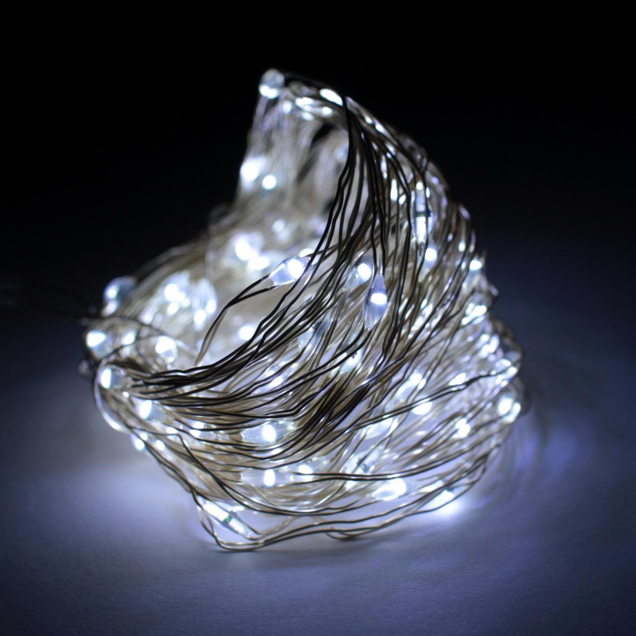 Гірлянда нитка крапля роси 10м 100Led Білий на батарейках АА 3шт