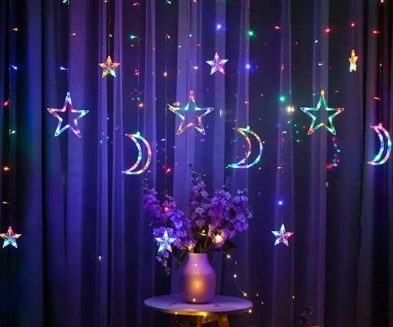 Гірлянда світлодіодна штора Зірки Місяць 138 led, 2.5м ширина, мульти колір, фото 1